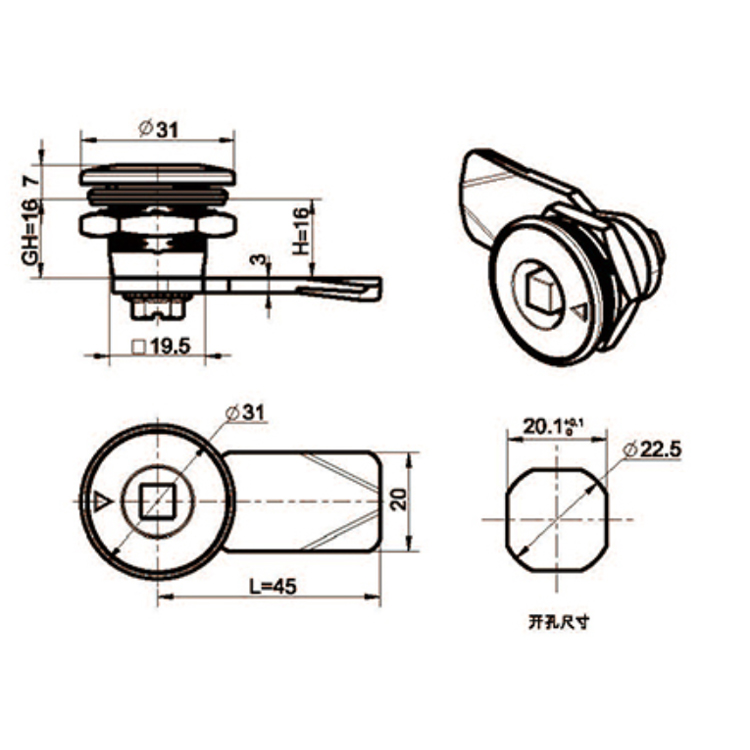 Typ nástroje víka Cam Lock-A6018