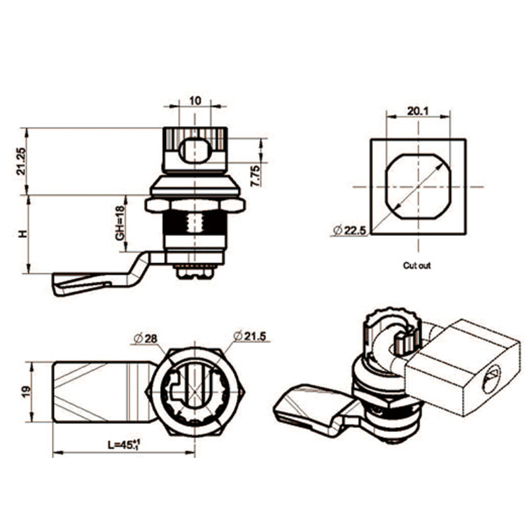 Typ s knoflíkem Visací zámek Typ Cam Lock-A6041