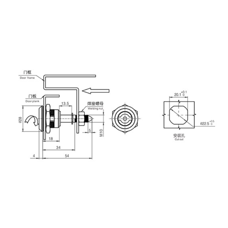 Typ s knoflíkem Visací zámek Typ Cam Lock-A6051
