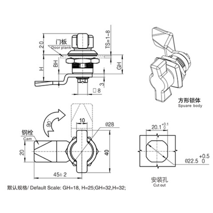 Typ knoflíku Cam Lock-A6061