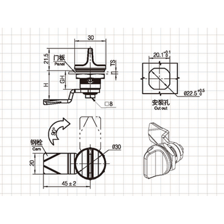 Typ knoflíku Cam Lock-A6067