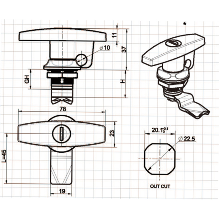 Visací zámek s rukojetí T Cam Lock-A6072