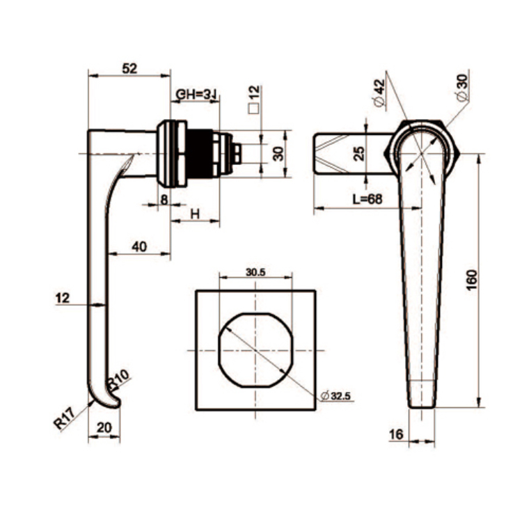 Nerezová ocel Heavy Duty L rukojeť Cam Lock-A6095-1