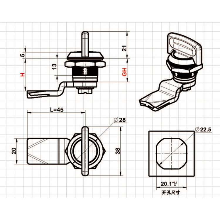 Typ knoflíku Cam Lock-A6306-3